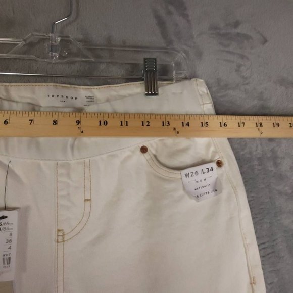 Topshop Womens Mom Jeans White Stretch Pull On Mid Rise Maternity 26 New - Picture 3 of 11